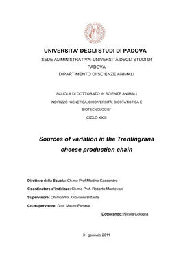 Sources of Variation in the Trentingrana Cheese Production Chain