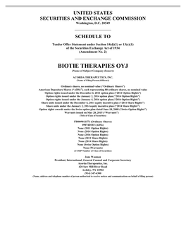 BIOTIE THERAPIES OYJ (Name of Subject Company (Issuer))