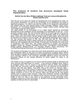 The Analysis of Modern Low Pressure Amalgam Lamp Characteristics