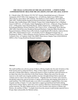 The Small Satellites of the Solar System: a White Paper Commissioned by Sbag for the 2011-2020 Planetary Decadal Survey