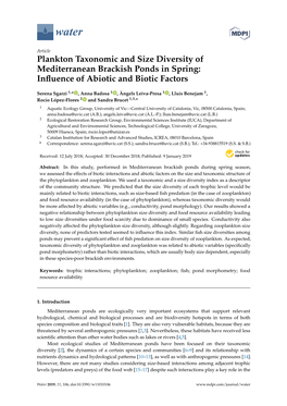Plankton Taxonomic and Size Diversity of Mediterranean Brackish Ponds in Spring: Inﬂuence of Abiotic and Biotic Factors