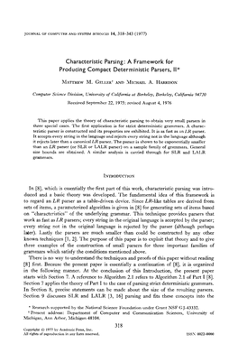 Characteristic Parsing: a Framework for Producing Compact Deterministic Parsers, I1"