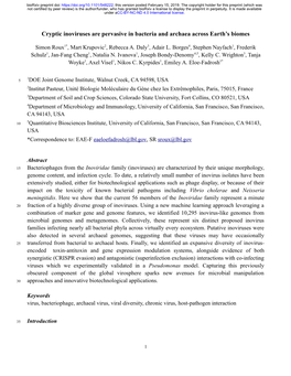 Cryptic Inoviruses Are Pervasive in Bacteria and Archaea Across Earth's