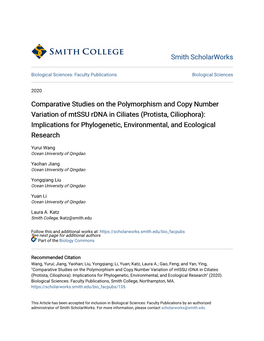 Comparative Studies on the Polymorphism and Copy Number Variation of Mtssu Rdna in Ciliates