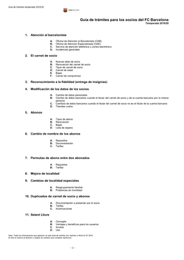 Guía De Trámites Para Los Socios Del FC Barcelona Temporada 2019/20