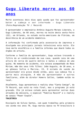 Gugu Liberato Morre Aos 60 Anos