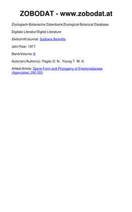 Spore Form and Phytogeny of Entolomataceae (Agaricales) 290-303 Spore Form and Phytogeny of Entolomataceae (Agaricales) by D