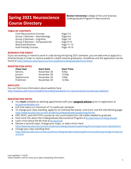 Spring 2021 Neuroscience Course Directory