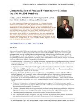 Characterization of Produced Water in New Mexico: the NM WAIDS Database 1