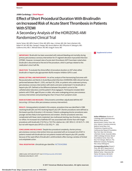 Effect of Short Procedural Duration with Bivalirudin