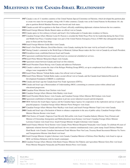 Milestones in the Canada-Israel Relationship