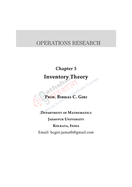 OPERATIONS RESEARCH Inventory Theory