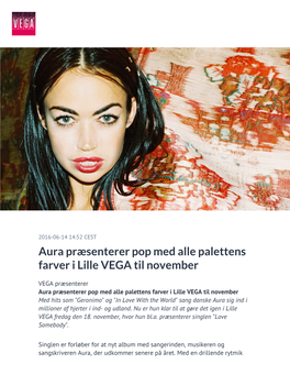 Aura Præsenterer Pop Med Alle Palettens Farver I Lille VEGA Til November