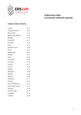 Indirizzario Delle Associazioni Culturali Regionali