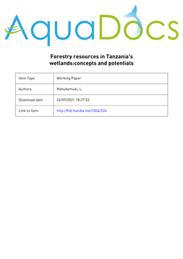 Forestry Resources in Tanzania's Wetlands: Concepts and Potentials