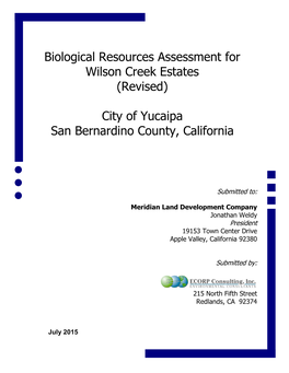 Biological Resources Assessment for Wilson Creek