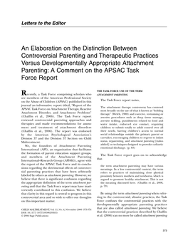 An Elaboration on the Distinction Between Controversial Parenting and Therapeutic Practices Versus Developmentally Appropriate A