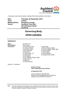 Agenda of Governing Body