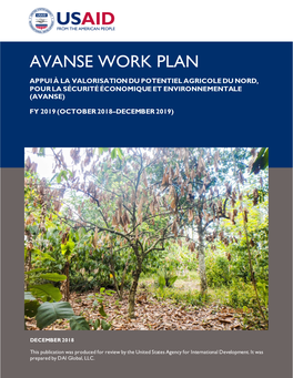 Avanse Work Plan Appui À La Valorisation Du Potentiel Agricole Du Nord, Pour La Sécurité Économique Et Environnementale (Avanse)