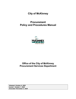 City of Mckinney Procurement Policy and Procedures Manual