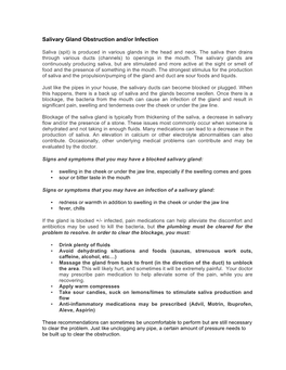Salivary Gland Obstruction And/Or Infection