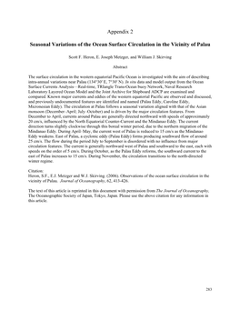 Appendix 2 Seasonal Variations of the Ocean Surface Circulation in the Vicinity of Palau