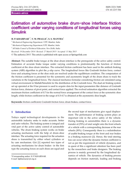 Estimation of Automotive Brake Drum−Shoe Interface Friction Coefficient Under Varying Conditions of Longitudinal Forces Using Simulink