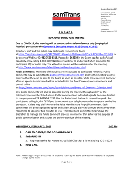 Due to COVID-19, This Meeting Will Be Conducted Via Teleconference Only (No Physical Location) Pursuant to the Governor’S Executive Orders N-25-20 and N-29-20