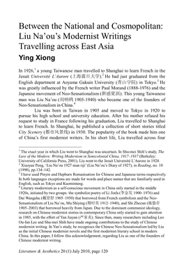 Liu Na'ou's Modernist Writings Travelling Across East Asia