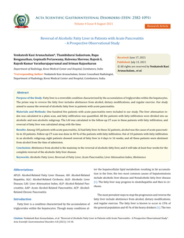 Reversal of Alcoholic Fatty Liver in Patients with Acute Pancreatitis - a Prospective Observational Study