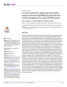 A Novel Method for Detecting Extra-Home Range Movements (Ehrms) by Animals and Recommendations for Future EHRM Studies