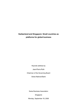 Switzerland and Singapore: Small Countries As Platforms for Global Business