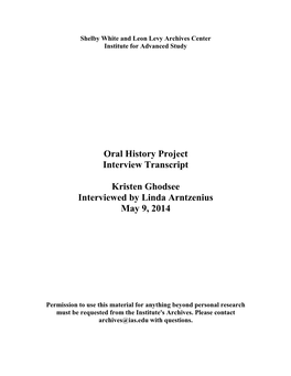 Oral History Project Interview Transcript Kristen Ghodsee