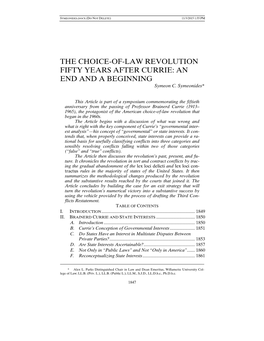 THE CHOICE-OF-LAW REVOLUTION FIFTY YEARS AFTER CURRIE: an END and a BEGINNING Symeon C