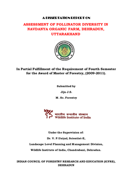 Assessment of Pollinator Diversity in Navdanya Organic Farm, Dehradun, Uttarakhand