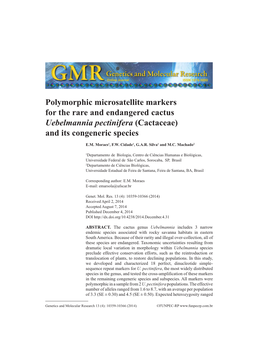 Polymorphic Microsatellite Markers for the Rare and Endangered Cactus Uebelmannia Pectinifera (Cactaceae) and Its Congeneric Species