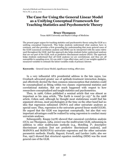 The Case for Using the General Linear Model As a Unifying Conceptual Framework for Teaching Statistics and Psychometric Theory