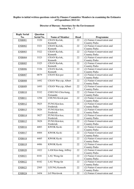 Replies to Initial Written Questions Raised by Finance Committee Members in Examining the Estimates of Expenditure 2013-14