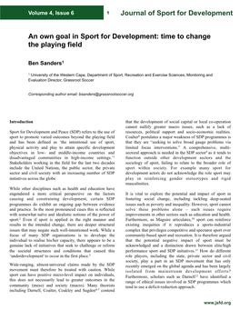 Time to Change the Playing Field Journal of Sport for Development