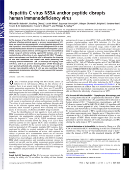 Hepatitis C Virus NS5A Anchor Peptide Disrupts Human Immunodeficiency Virus