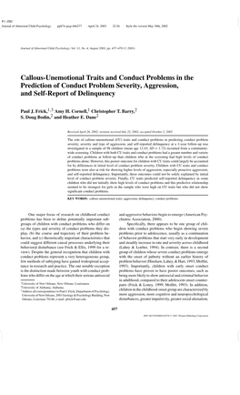 Callous-Unemotional Traits and Conduct Problems in the Prediction of Conduct Problem Severity, Aggression, and Self-Report of Delinquency