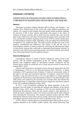 Perspectives on Tolerance in Education Flowing from a Comparison of Religion Education in Mexico and Thailand