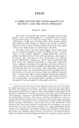 A Third Way for the Voting Rights Act: Section 5 and the Opt-In Approach