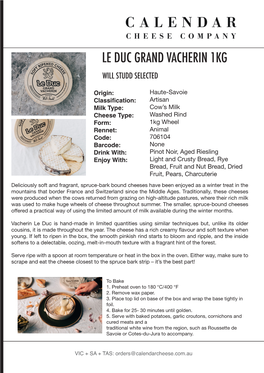 Le Duc Grand Vacherin 1Kg Will Studd Selected