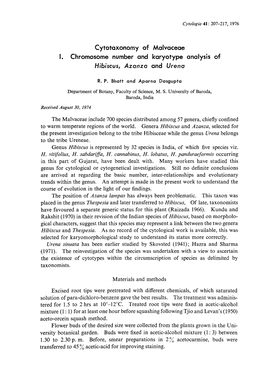 Cytotaxonomy of Malvaceae I. Chromosome Number and Karyotype Analysis of Hibiscus, Azanza and Urena
