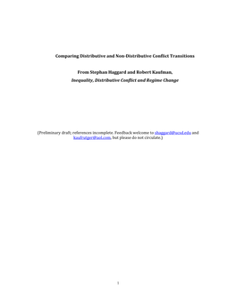Comparing Distributive and Non-Distributive Conflict Transitions from Stephan Haggard and Robert Kaufman, Inequality, Distribu