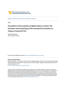 The Politics of the Evolution of Global Tobacco Control: the Formation and Functioning of the Framework Convention on Tobacco Control (FCTC)