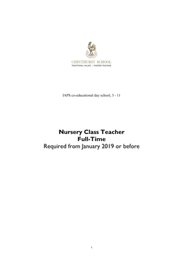 Nursery Class Teacher Full-Time Required from January 2019 Or Before