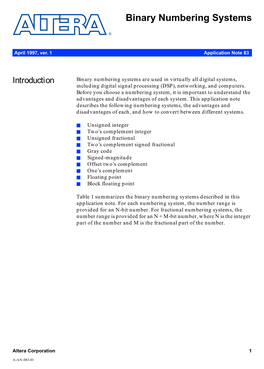 Application Note 83 (Binary Numbering Systems)