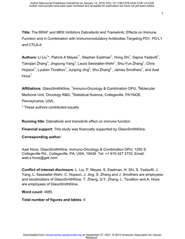 1 Title: the BRAF and MEK Inhibitors Dabrafenib and Trametinib